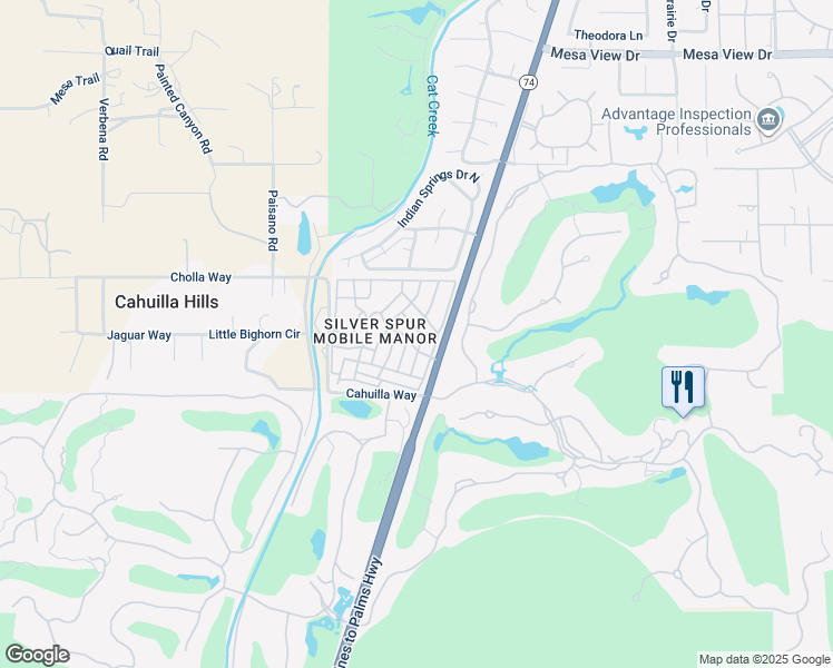 map of restaurants, bars, coffee shops, grocery stores, and more near 24 Lazy B Drive in Palm Desert