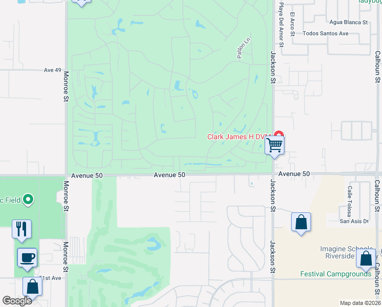 map of restaurants, bars, coffee shops, grocery stores, and more near 82642 Redford Way in Indio