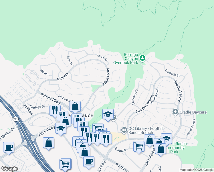 map of restaurants, bars, coffee shops, grocery stores, and more near 4 Santa Maria in Lake Forest