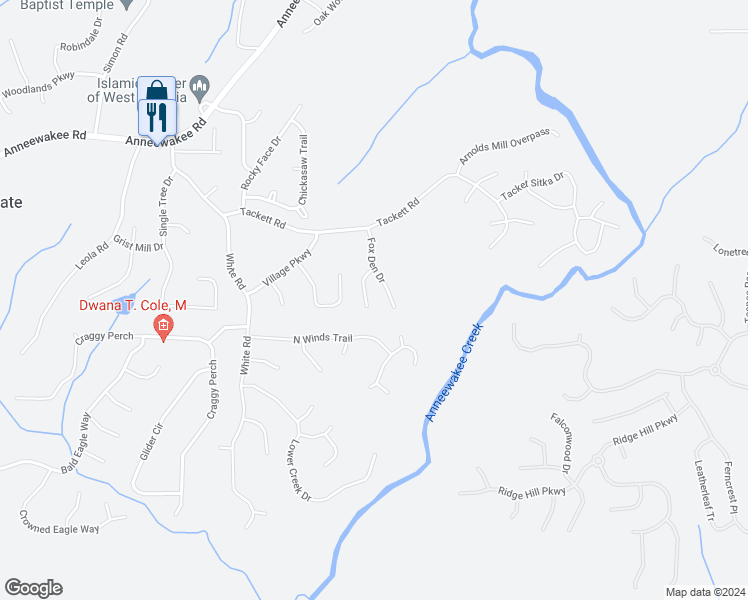 map of restaurants, bars, coffee shops, grocery stores, and more near 3445 Terrier Tr in Douglasville