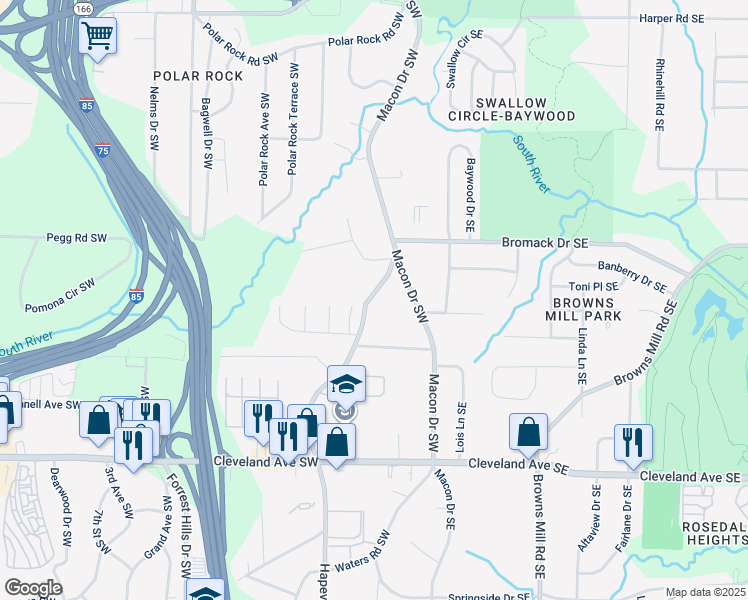 map of restaurants, bars, coffee shops, grocery stores, and more near in Atlanta