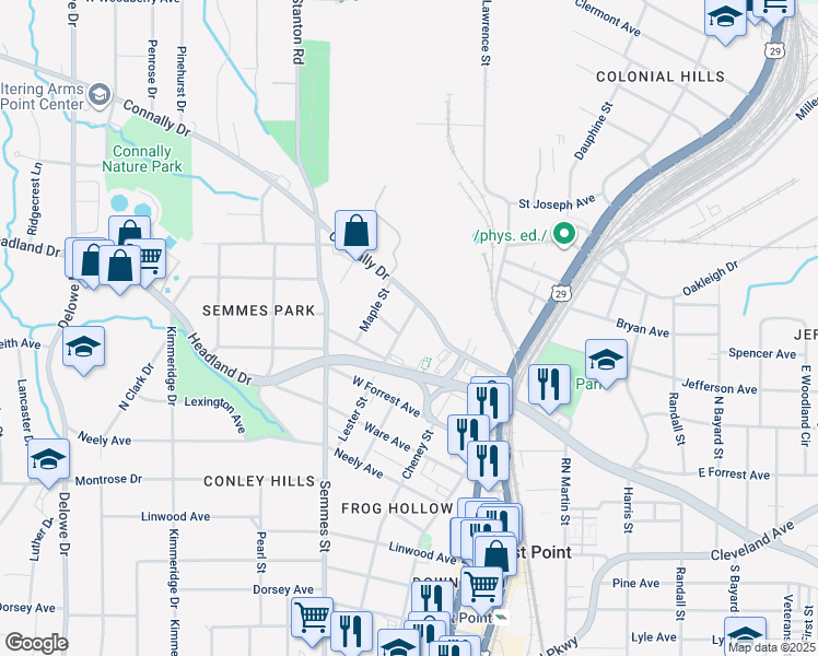 map of restaurants, bars, coffee shops, grocery stores, and more near 2496 Lester Street in East Point