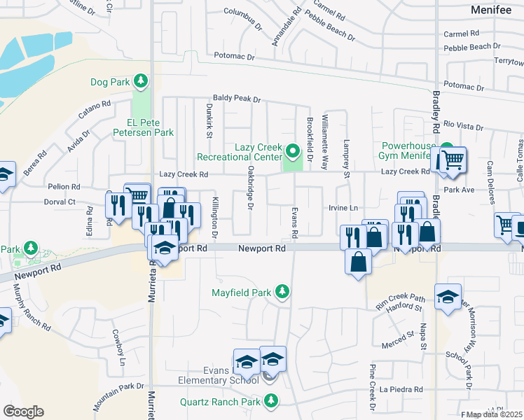 map of restaurants, bars, coffee shops, grocery stores, and more near 29873 Sun Country Lane in Menifee