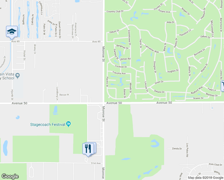 map of restaurants, bars, coffee shops, grocery stores, and more near 82087 Hopkins Drive in Indio