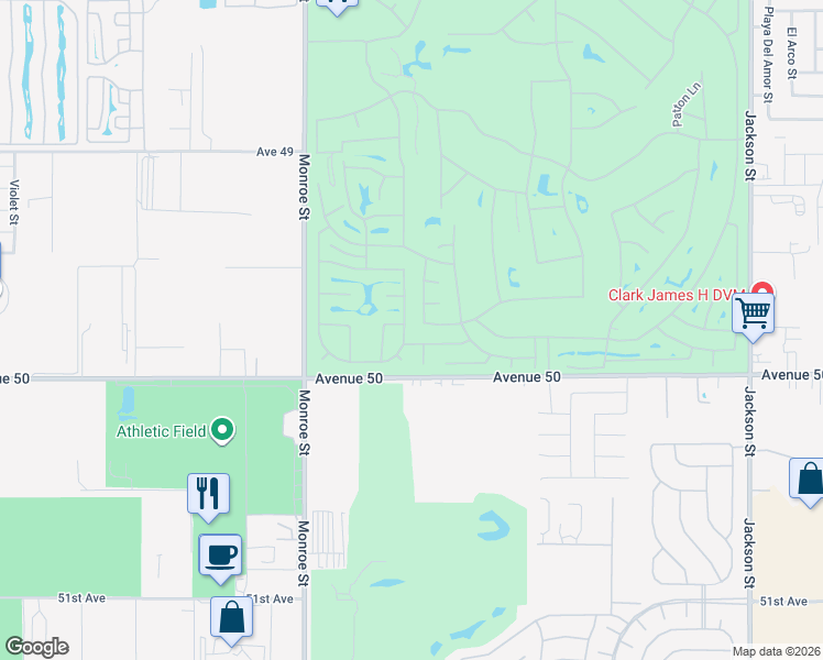 map of restaurants, bars, coffee shops, grocery stores, and more near 82381 Grant Drive in Indio