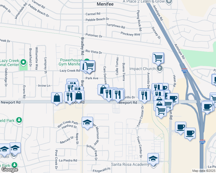map of restaurants, bars, coffee shops, grocery stores, and more near 29838 Camino Delores in Menifee