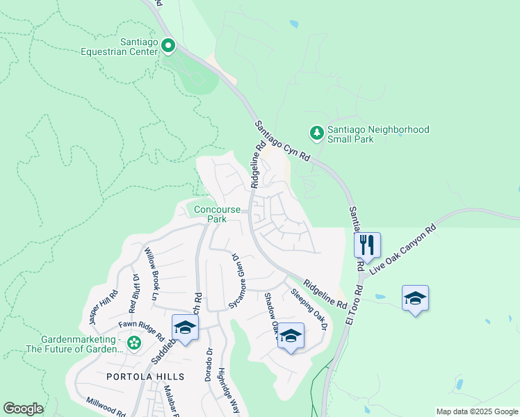 map of restaurants, bars, coffee shops, grocery stores, and more near 19013 Canyon Summit in Trabuco Canyon