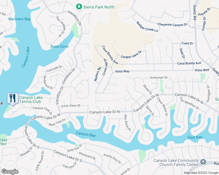 map of restaurants, bars, coffee shops, grocery stores, and more near 23149 Biggs Lane in Canyon Lake