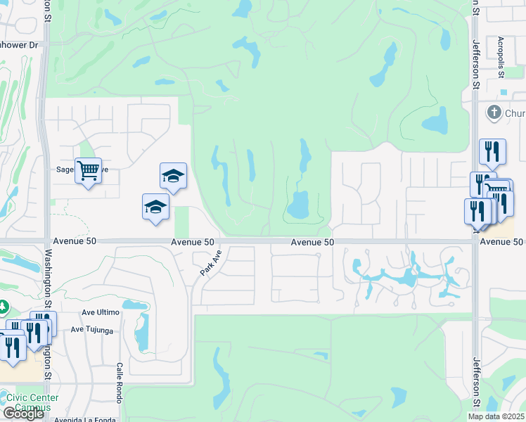 map of restaurants, bars, coffee shops, grocery stores, and more near 49783 Vía Conquistador in La Quinta