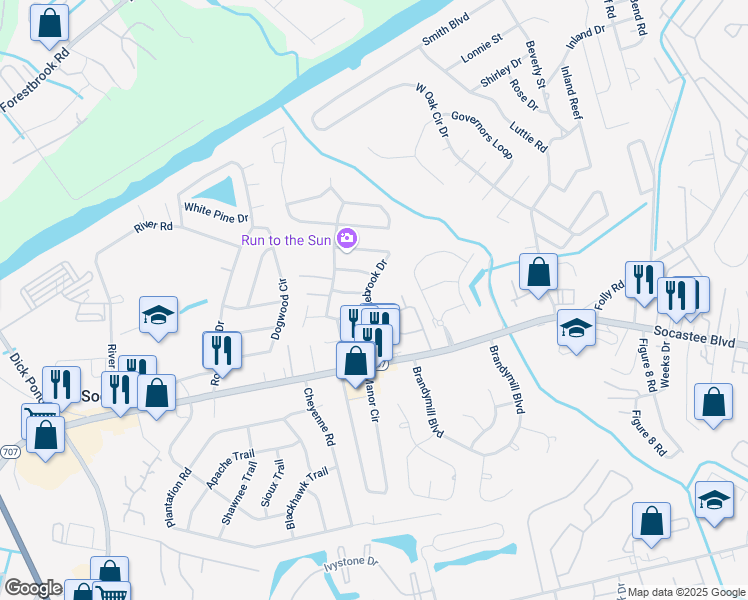 map of restaurants, bars, coffee shops, grocery stores, and more near 224 Stonebrook Drive in Myrtle Beach