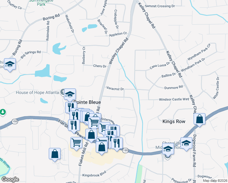map of restaurants, bars, coffee shops, grocery stores, and more near 3925 Veracruz Drive in Decatur