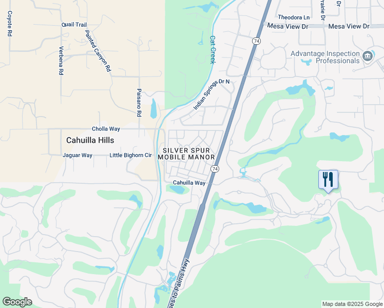 map of restaurants, bars, coffee shops, grocery stores, and more near 33 Diamond East Drive in Palm Desert