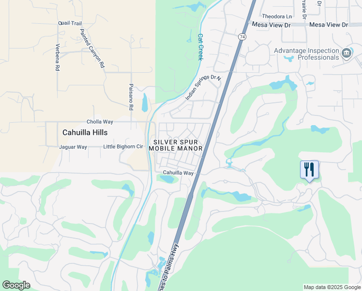 map of restaurants, bars, coffee shops, grocery stores, and more near 33 Diamond East Drive in Palm Desert
