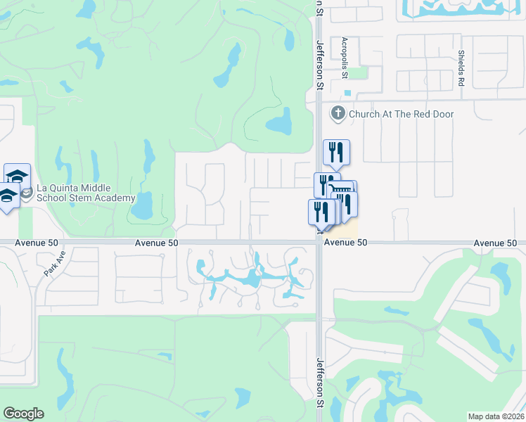 map of restaurants, bars, coffee shops, grocery stores, and more near 79798 Danielle Court in La Quinta