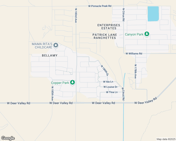 map of restaurants, bars, coffee shops, grocery stores, and more near 18206 West Via Montoya Drive in Surprise