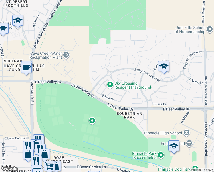 map of restaurants, bars, coffee shops, grocery stores, and more near 2856 E Riane Rd in Phoenix