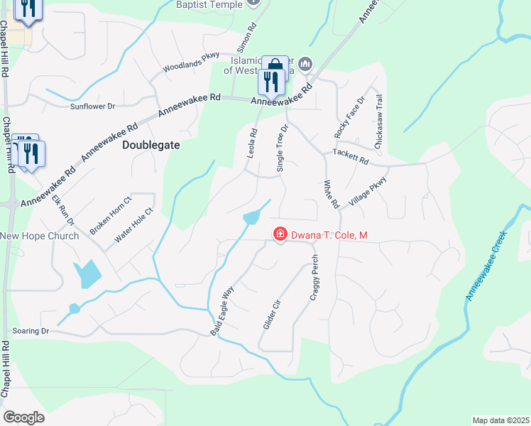 map of restaurants, bars, coffee shops, grocery stores, and more near 3822 Auger Trail in Douglasville