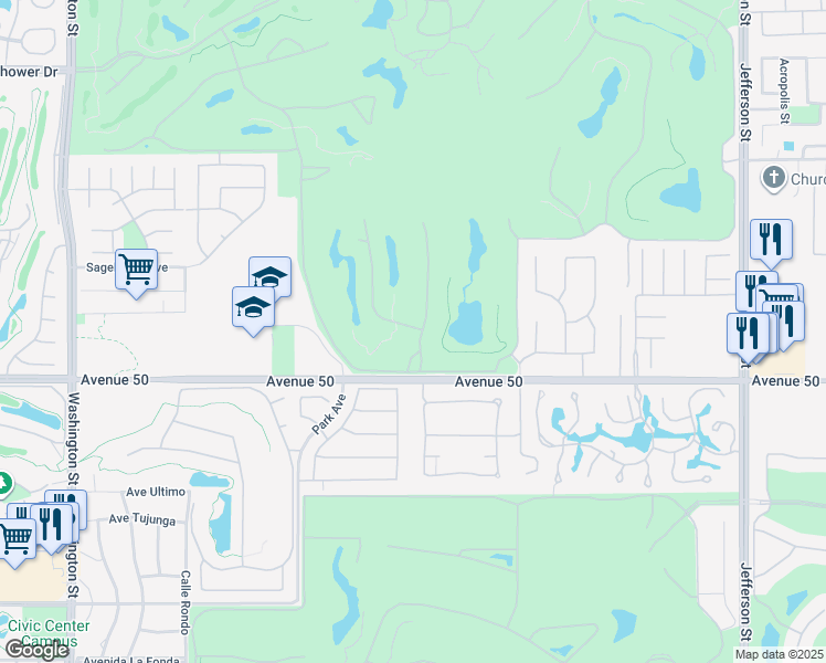 map of restaurants, bars, coffee shops, grocery stores, and more near 49783 Vía Conquistador in La Quinta