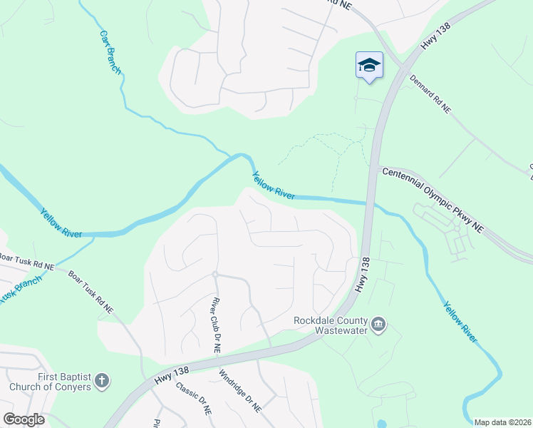 map of restaurants, bars, coffee shops, grocery stores, and more near 2608 Glenbrook Lane Northeast in Conyers