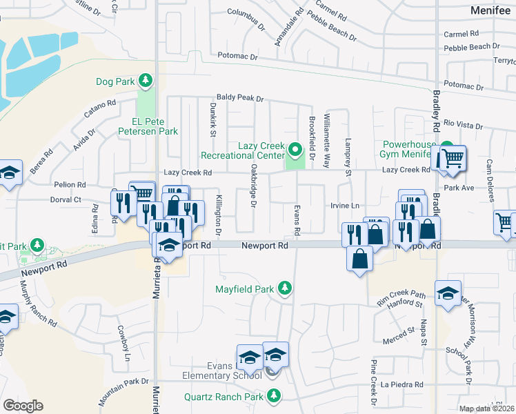 map of restaurants, bars, coffee shops, grocery stores, and more near 29873 Sun Country Lane in Menifee