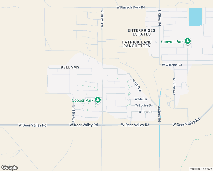 map of restaurants, bars, coffee shops, grocery stores, and more near 18270 West Via Montoya Drive in Surprise