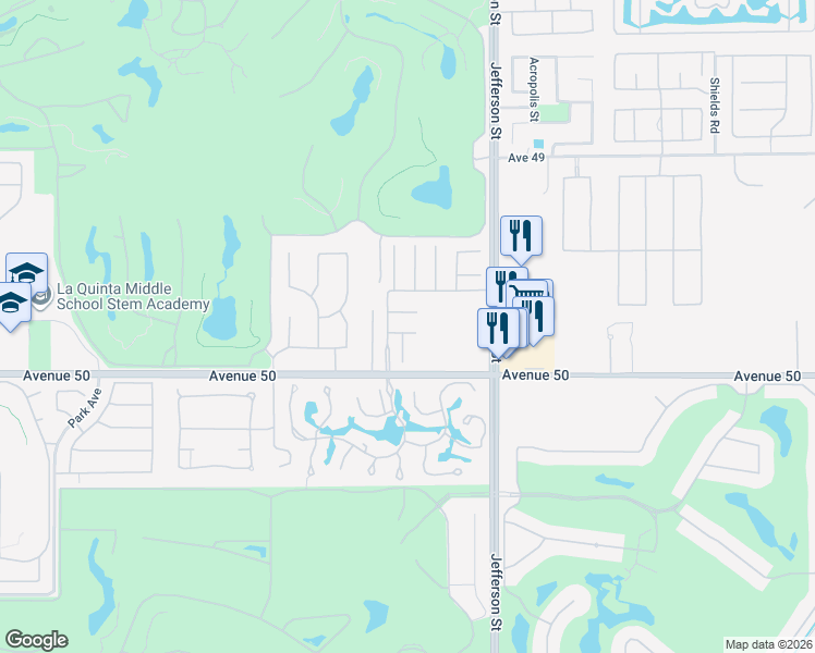 map of restaurants, bars, coffee shops, grocery stores, and more near 79798 Danielle Court in La Quinta