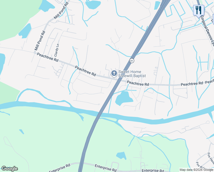 map of restaurants, bars, coffee shops, grocery stores, and more near 5326 Peachtree Road in Myrtle Beach