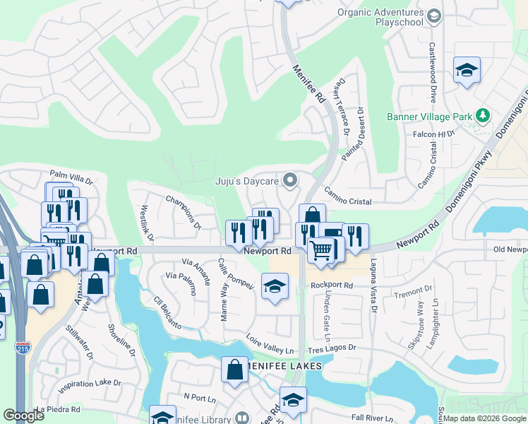 map of restaurants, bars, coffee shops, grocery stores, and more near 29849 Corte Cruzada in Menifee