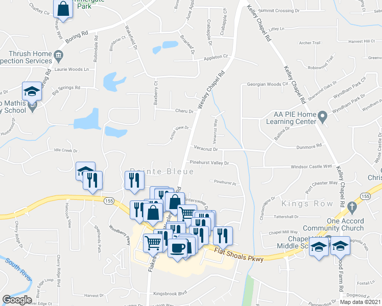 map of restaurants, bars, coffee shops, grocery stores, and more near 3434 Wesley Chapel Road in Decatur