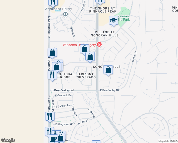 map of restaurants, bars, coffee shops, grocery stores, and more near 95 North Duster Road in Scottsdale