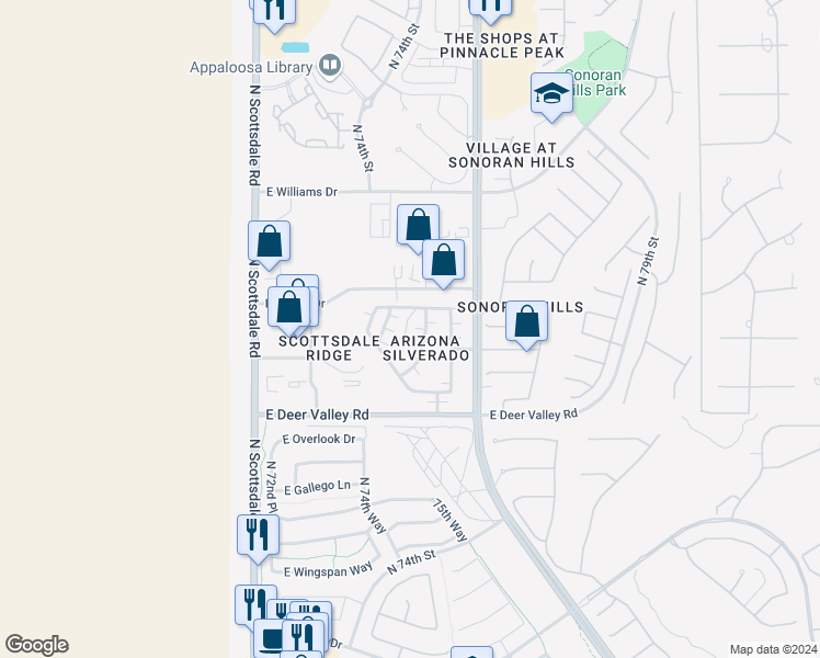 map of restaurants, bars, coffee shops, grocery stores, and more near 149 North Duster Road in Scottsdale