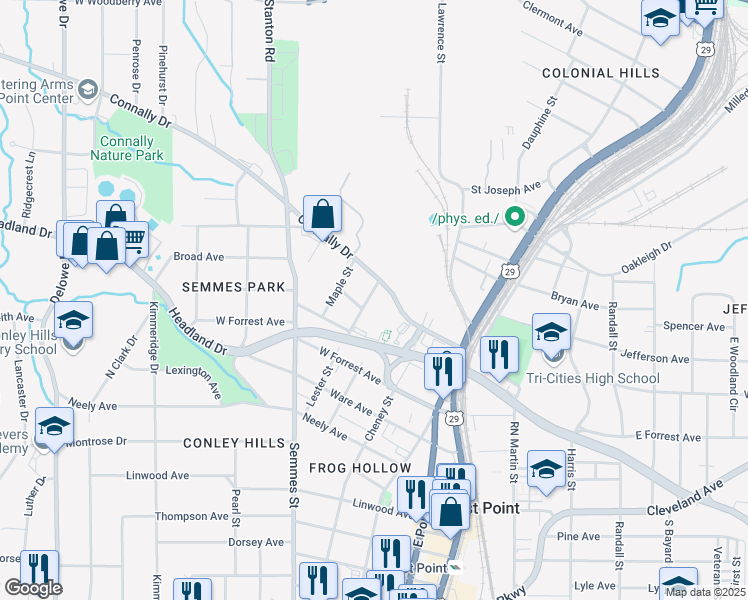 map of restaurants, bars, coffee shops, grocery stores, and more near 2496 Lester Street in East Point