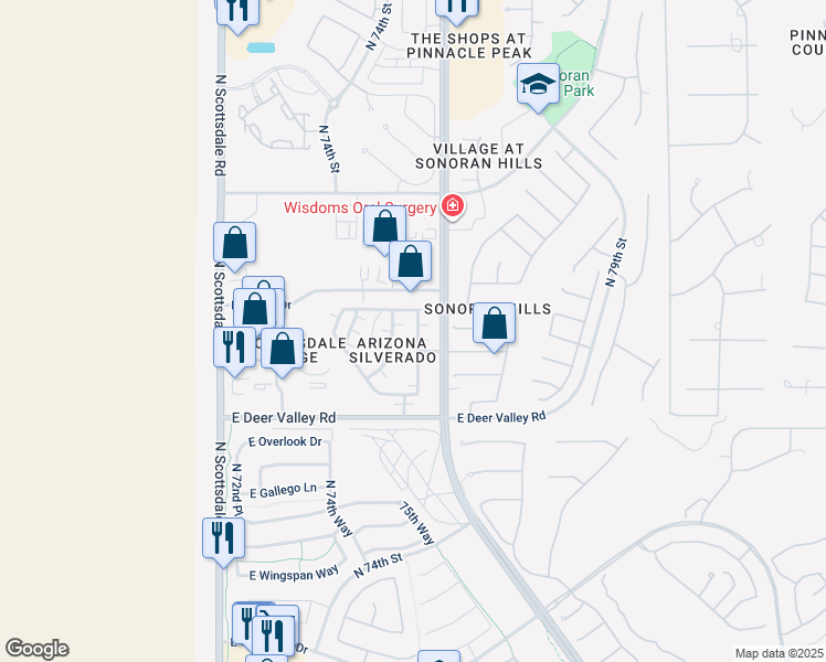 map of restaurants, bars, coffee shops, grocery stores, and more near in Scottsdale