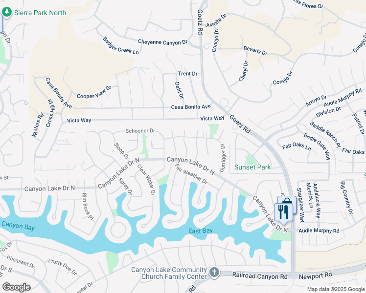 map of restaurants, bars, coffee shops, grocery stores, and more near 29839 Ketch Drive in Canyon Lake