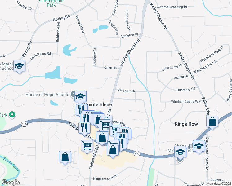 map of restaurants, bars, coffee shops, grocery stores, and more near 3434 Wesley Chapel Road in Decatur