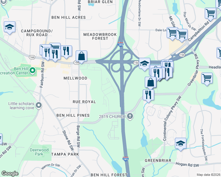 map of restaurants, bars, coffee shops, grocery stores, and more near The Perimeter in Atlanta