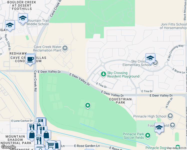 map of restaurants, bars, coffee shops, grocery stores, and more near 22038 North 28th Place in Phoenix