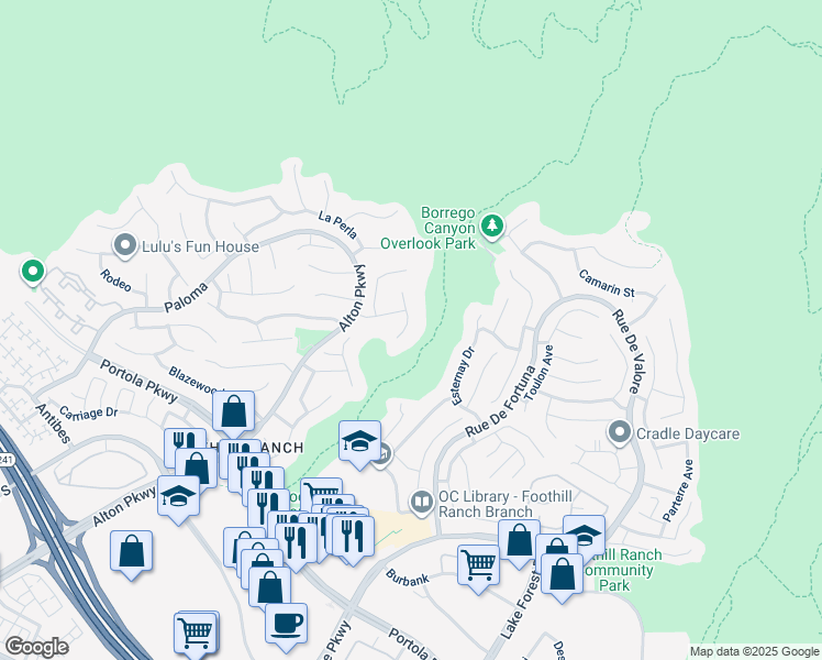 map of restaurants, bars, coffee shops, grocery stores, and more near 20 Flores in Lake Forest