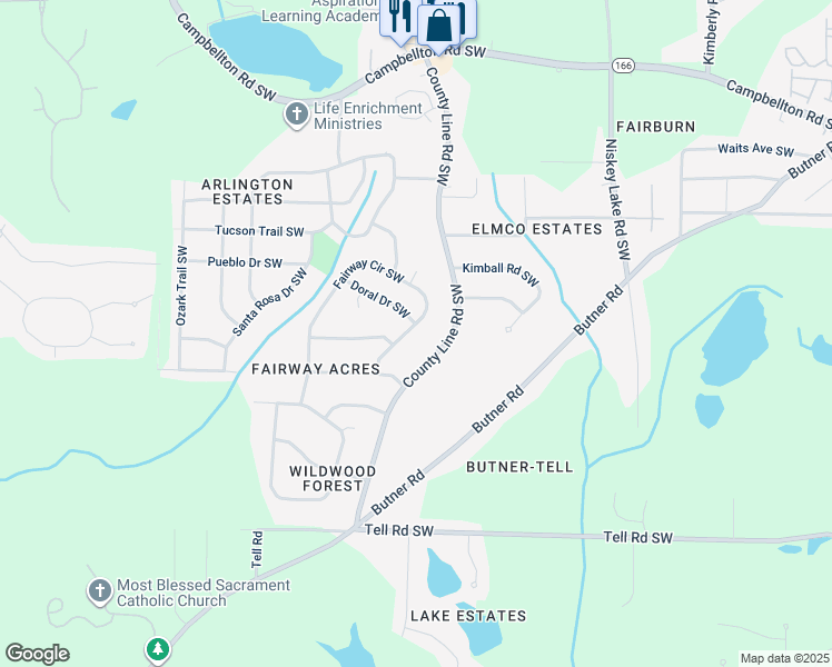 map of restaurants, bars, coffee shops, grocery stores, and more near 2241 Fairway Circle Southwest in Atlanta