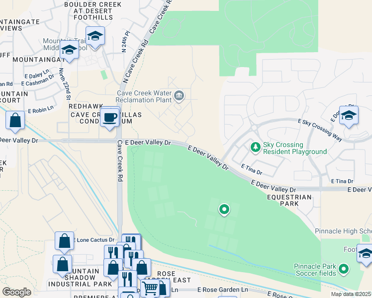 map of restaurants, bars, coffee shops, grocery stores, and more near 2405 East Deer Valley Drive in Phoenix