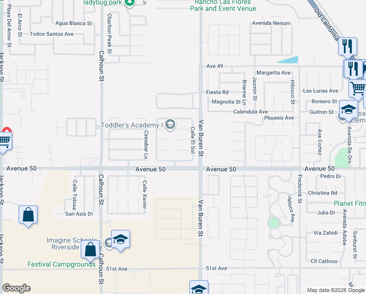 map of restaurants, bars, coffee shops, grocery stores, and more near 83920 Corte El Alba in Coachella