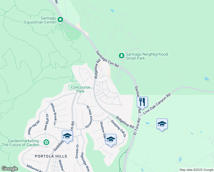 map of restaurants, bars, coffee shops, grocery stores, and more near 18932 Canyon Hill Drive in Trabuco Canyon