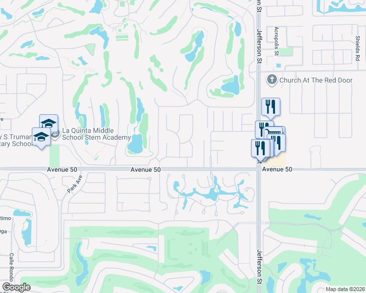 map of restaurants, bars, coffee shops, grocery stores, and more near 49772 Rancho San Francisquito in La Quinta