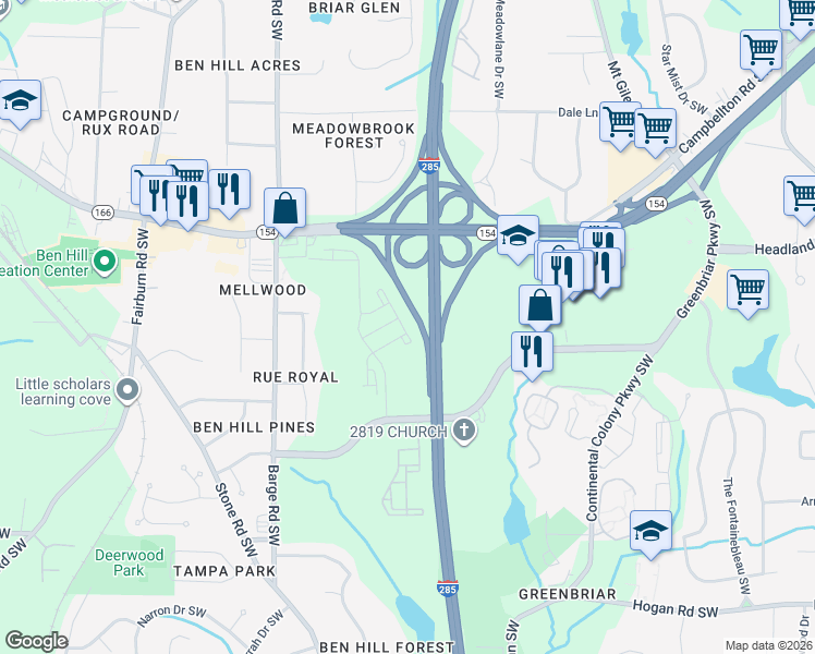 map of restaurants, bars, coffee shops, grocery stores, and more near The Perimeter in Atlanta