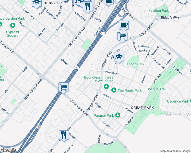 map of restaurants, bars, coffee shops, grocery stores, and more near 270 Harringay in Irvine