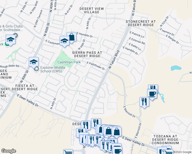 map of restaurants, bars, coffee shops, grocery stores, and more near 4709 East Jaeger Road in Phoenix