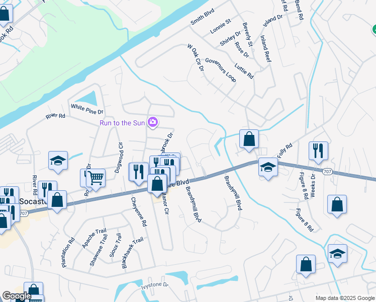 map of restaurants, bars, coffee shops, grocery stores, and more near 165 Foxpath Loop in Myrtle Beach