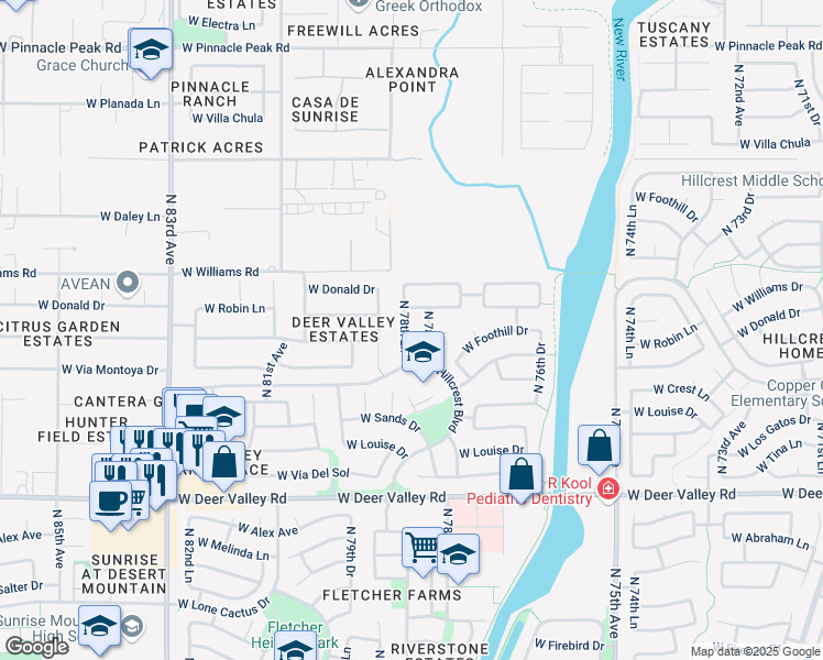 map of restaurants, bars, coffee shops, grocery stores, and more near 22407 North 78th Lane in Peoria