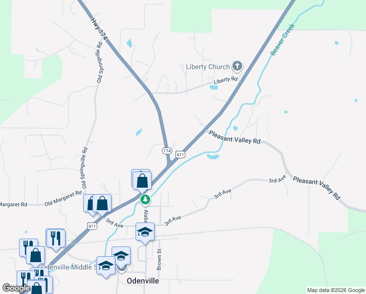 map of restaurants, bars, coffee shops, grocery stores, and more near 14973 U.S. 411 in Odenville