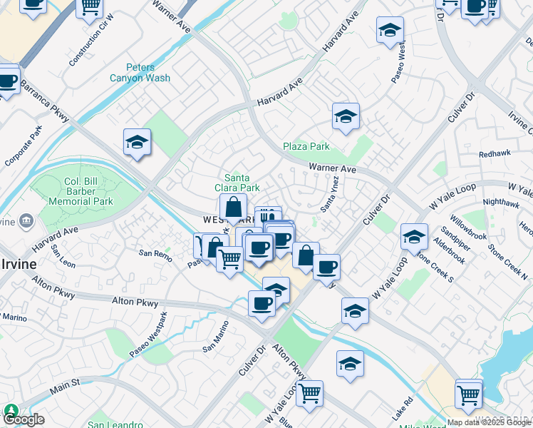 map of restaurants, bars, coffee shops, grocery stores, and more near in Irvine